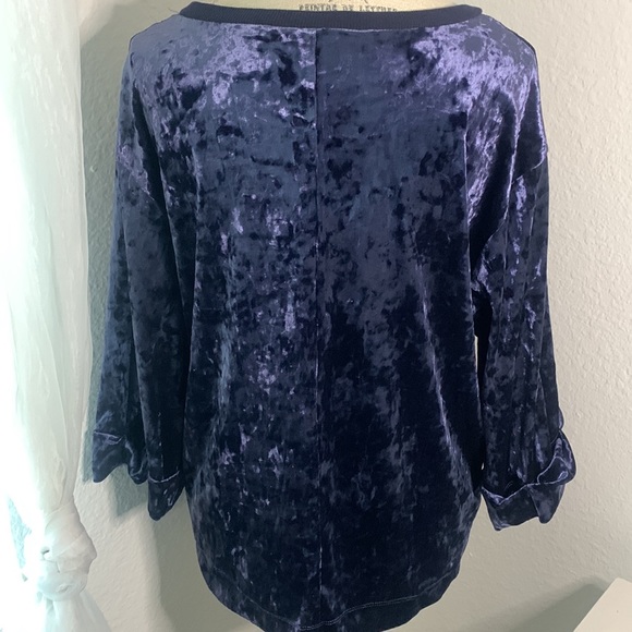 Deep Blue Velvet Cuffed Blouse - Picture 5 of 7